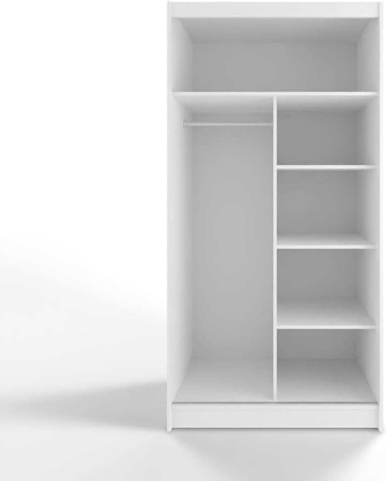 White Series 100 cm Sliding Door Wardrobe with Mirror Widths 100/120/150/180/200/250 cm Furniture for Bedroom Living Room Wardrobe with Hanging Rail