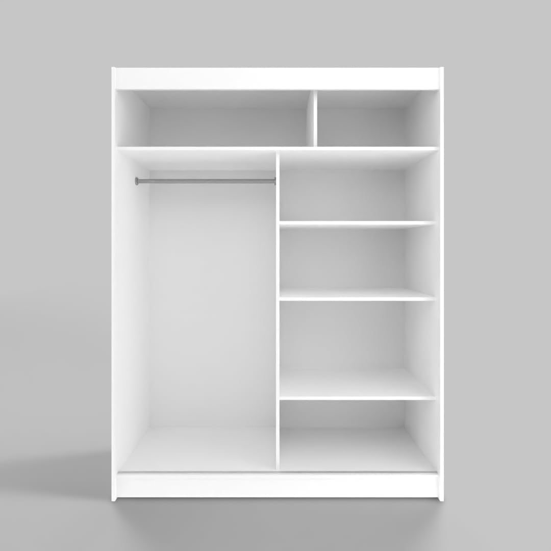 White Series 150 cm Sliding Door Wardrobe with Mirror Widths 100/120/150/180/200/250 cm Furniture for Bedroom Living Room Wardrobe with Hanging Rail