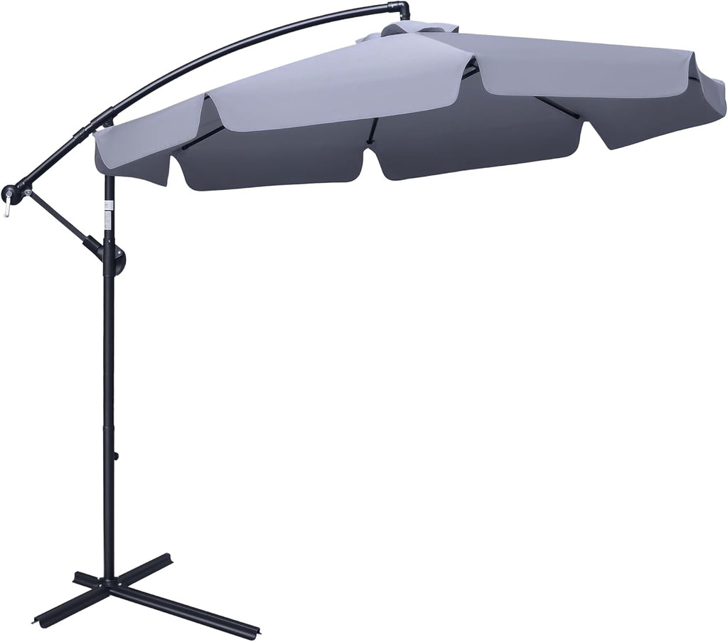2.7m Garden Banana Parasol Cantilever Umbrella with Crank Handle and Cross Base for Outdoor