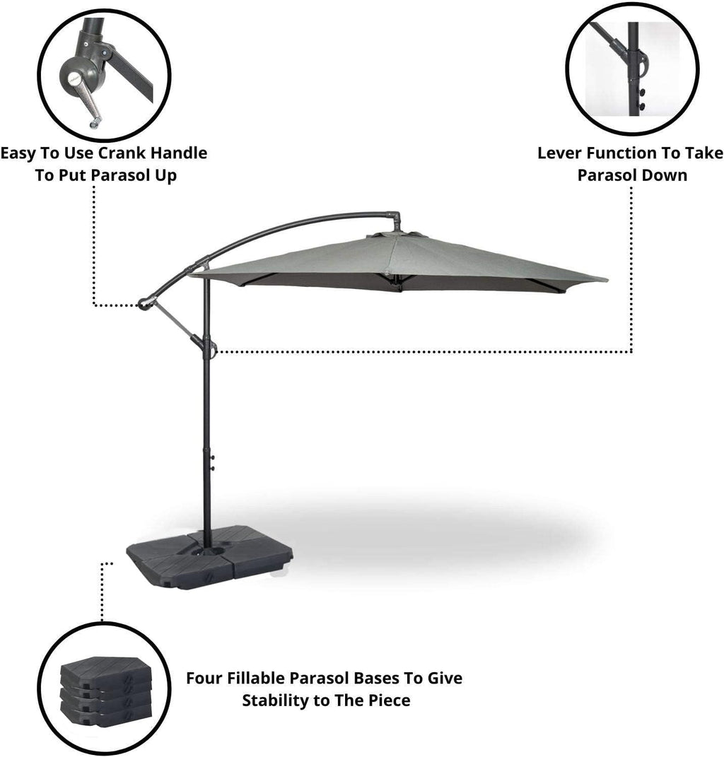 3m Cantilever Banana Parasol - Hanging Parasol with Crank Handle - Outdoor Garden and Patio Sun Shade - with PVC Coated Cover
