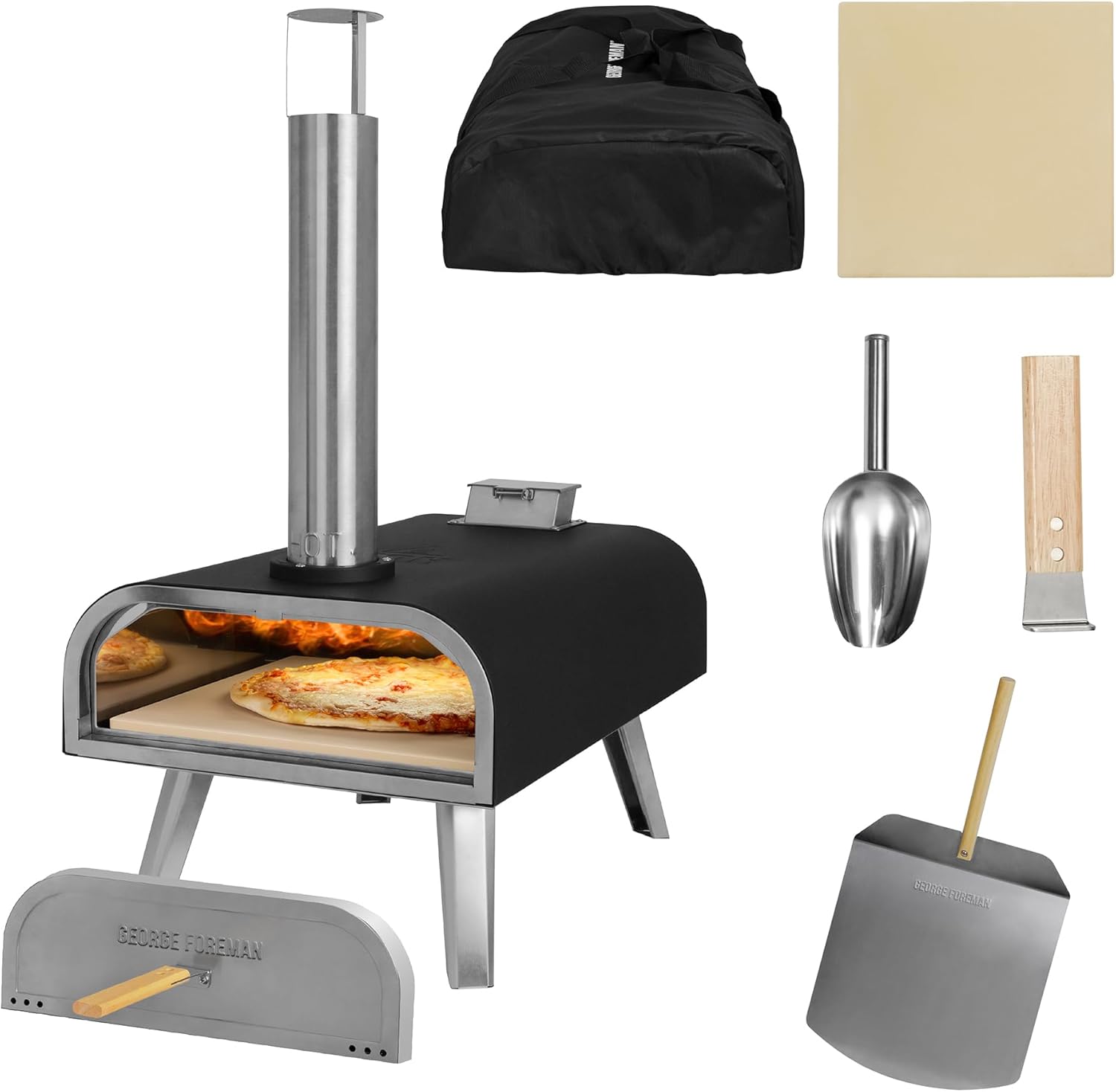 Outdoor 16 Inch Wood Pellet Portable Wood Fired Pizza Oven Black with Paddle and Carry Bag