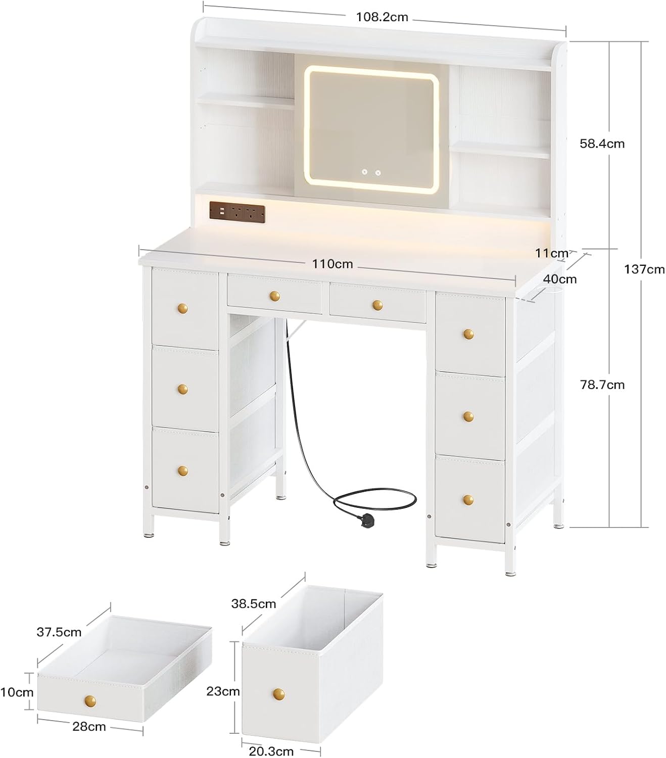 Dressing Table with LED Mirror &amp; Power Outlet