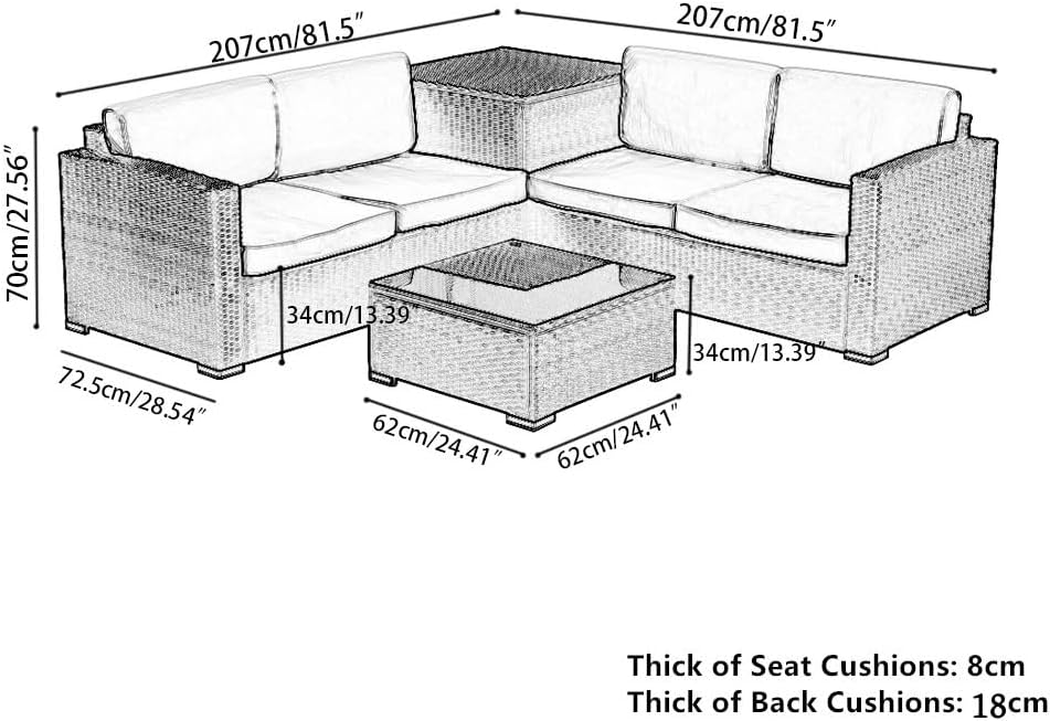 Rattan Garden Furniture Corner Sofa Set with Storage Box