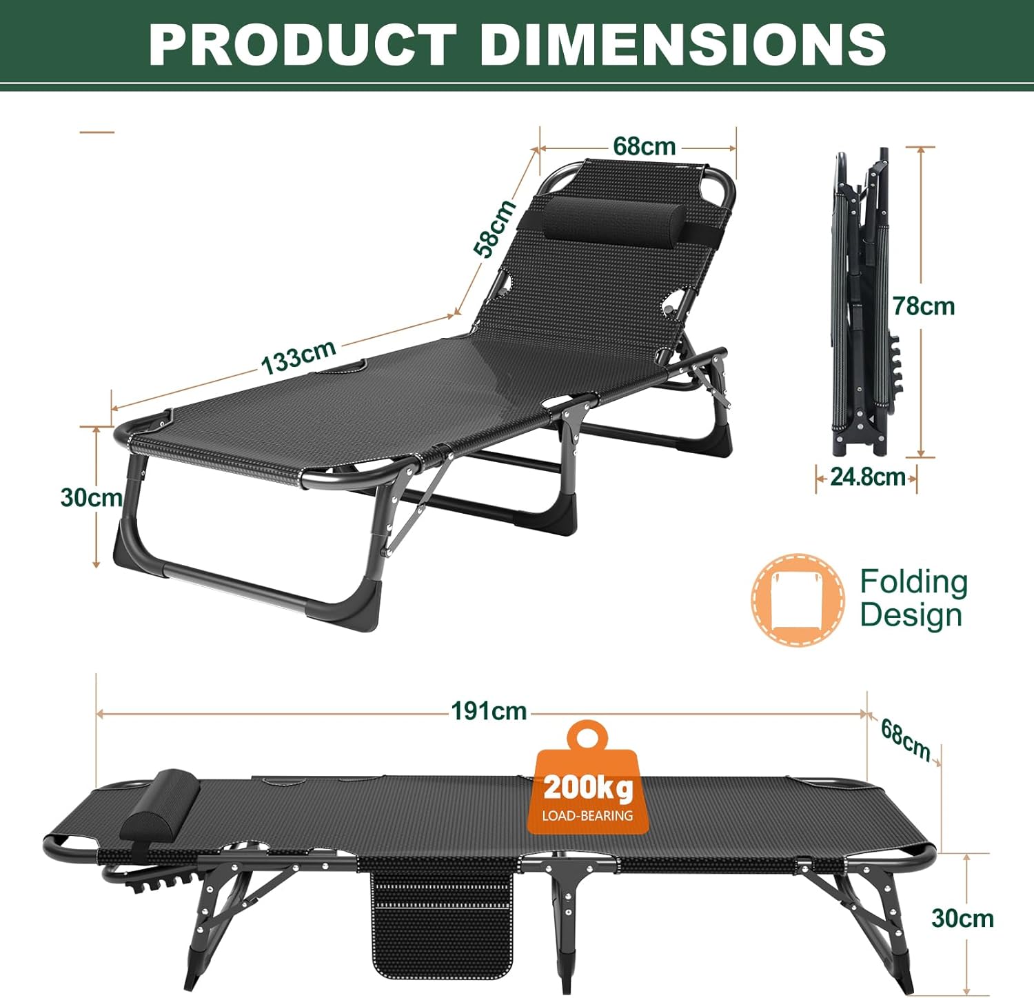 Folding Sun Lounger for Garden