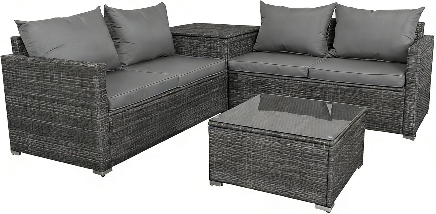 Rattan Garden Furniture Corner Sofa Set with Storage Box
