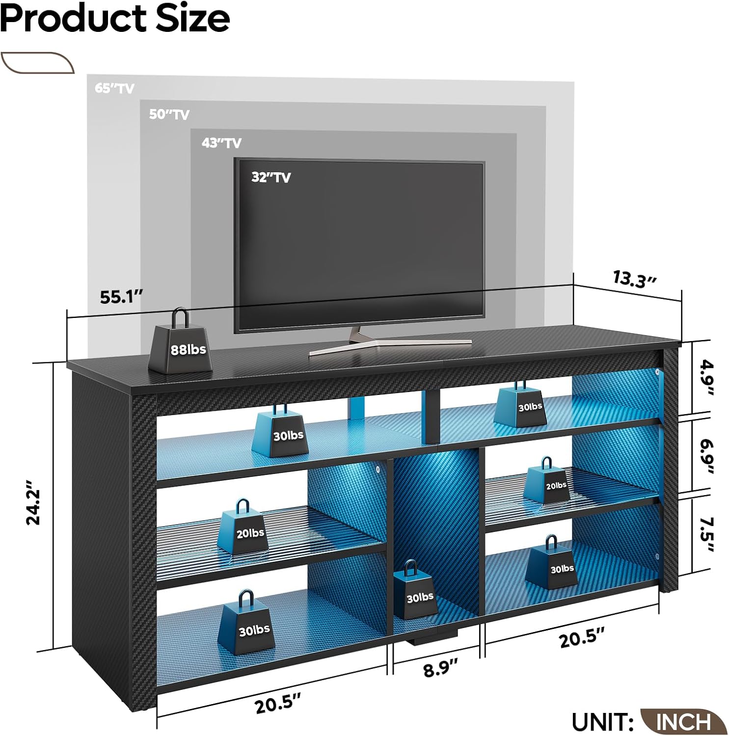 140CM LED TV Cabinet 55-65 Inch LED TV Stand with Storage for PS4/Xbox