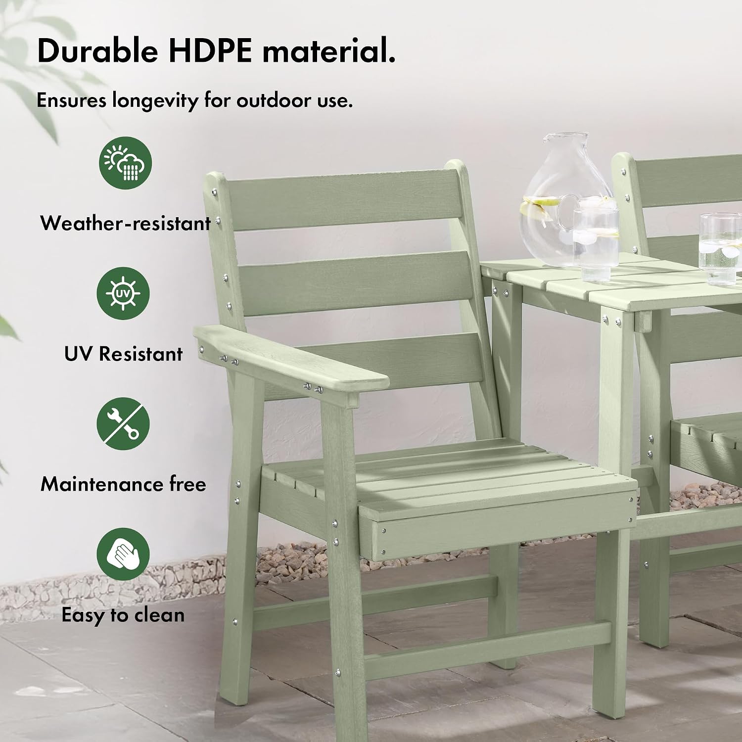 Seat for Garden - 2 Seater Sage Green Jack &amp; Jill Loveseat Patio Set - 2 Person HDPE Companion Set with Built-in Parasol Hole for Terrace