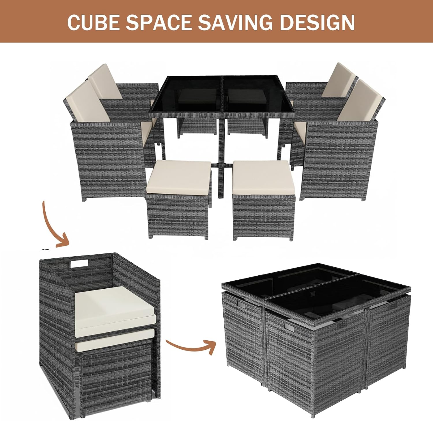 8 Seater Rattan Garden Dining Set with Table