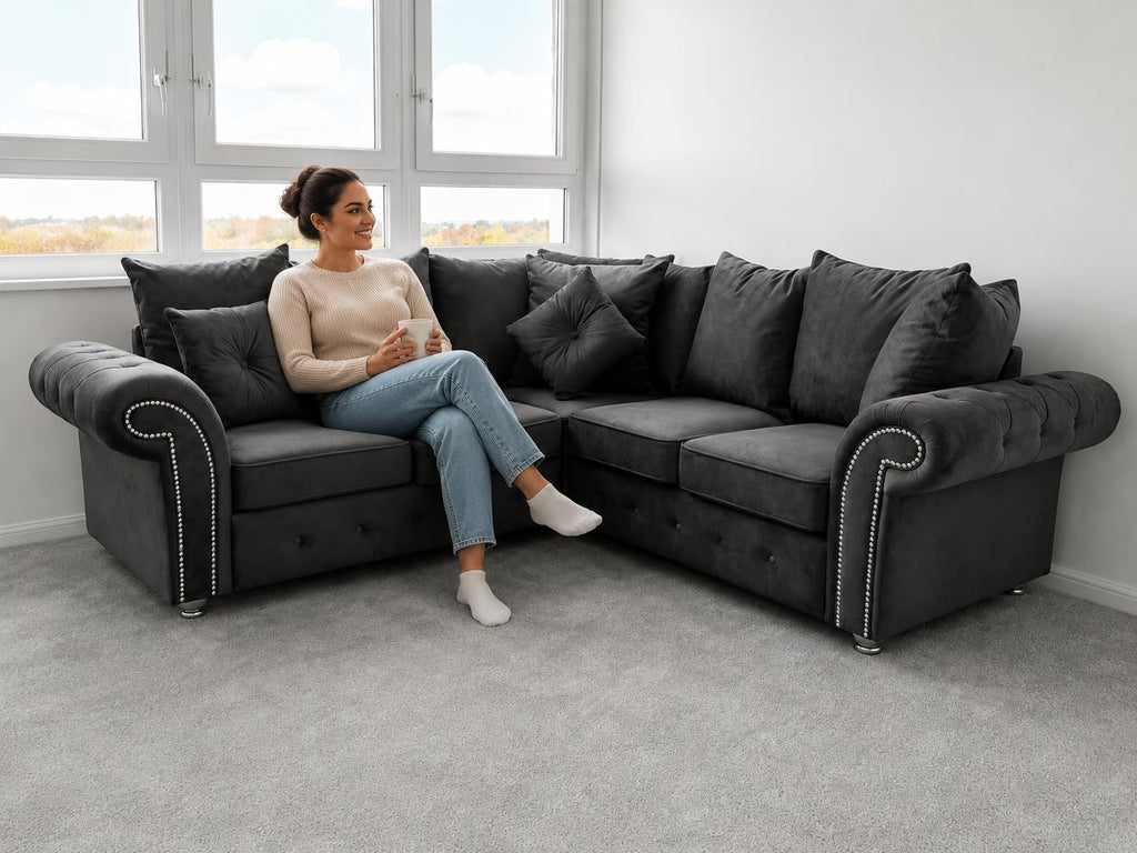 Grey Velvet Corner Sofa