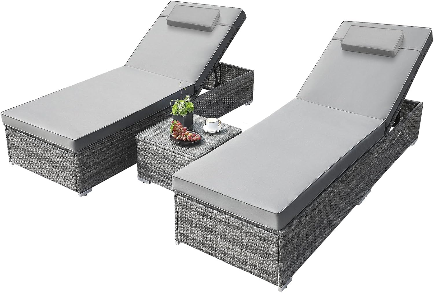 3 PCS Rattan Sun Lounger