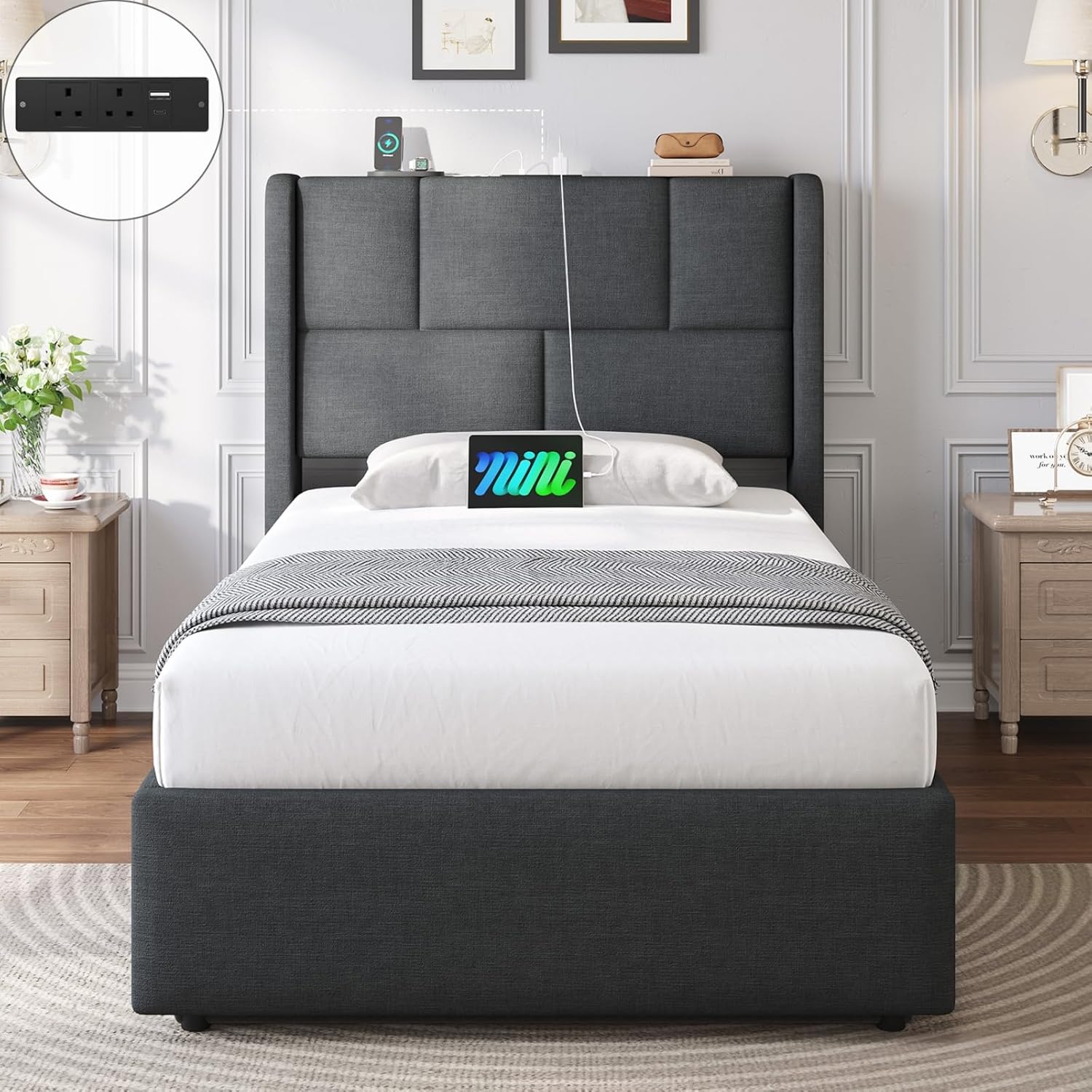 3ft Ottoman Single Bed Frame with Hydraulic Lift-Up Storage