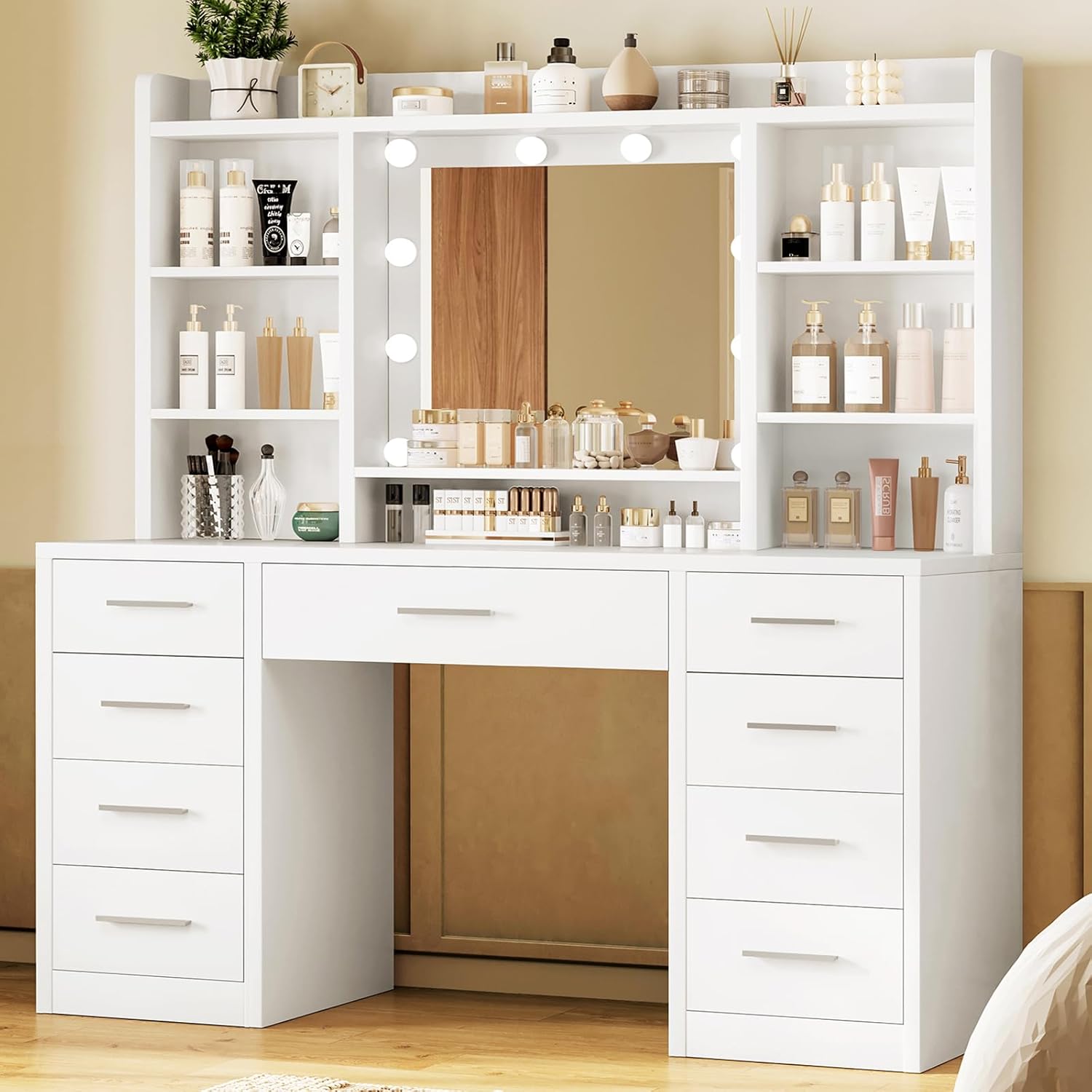Dressing Table with 3-Color LED Lights Mirror