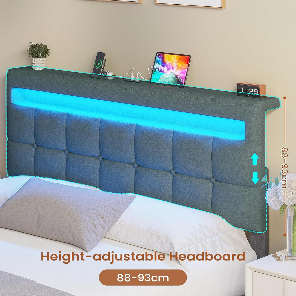 5ft King Ottoman Bed Frame 150×200 cm with Charging Station and LED Lights