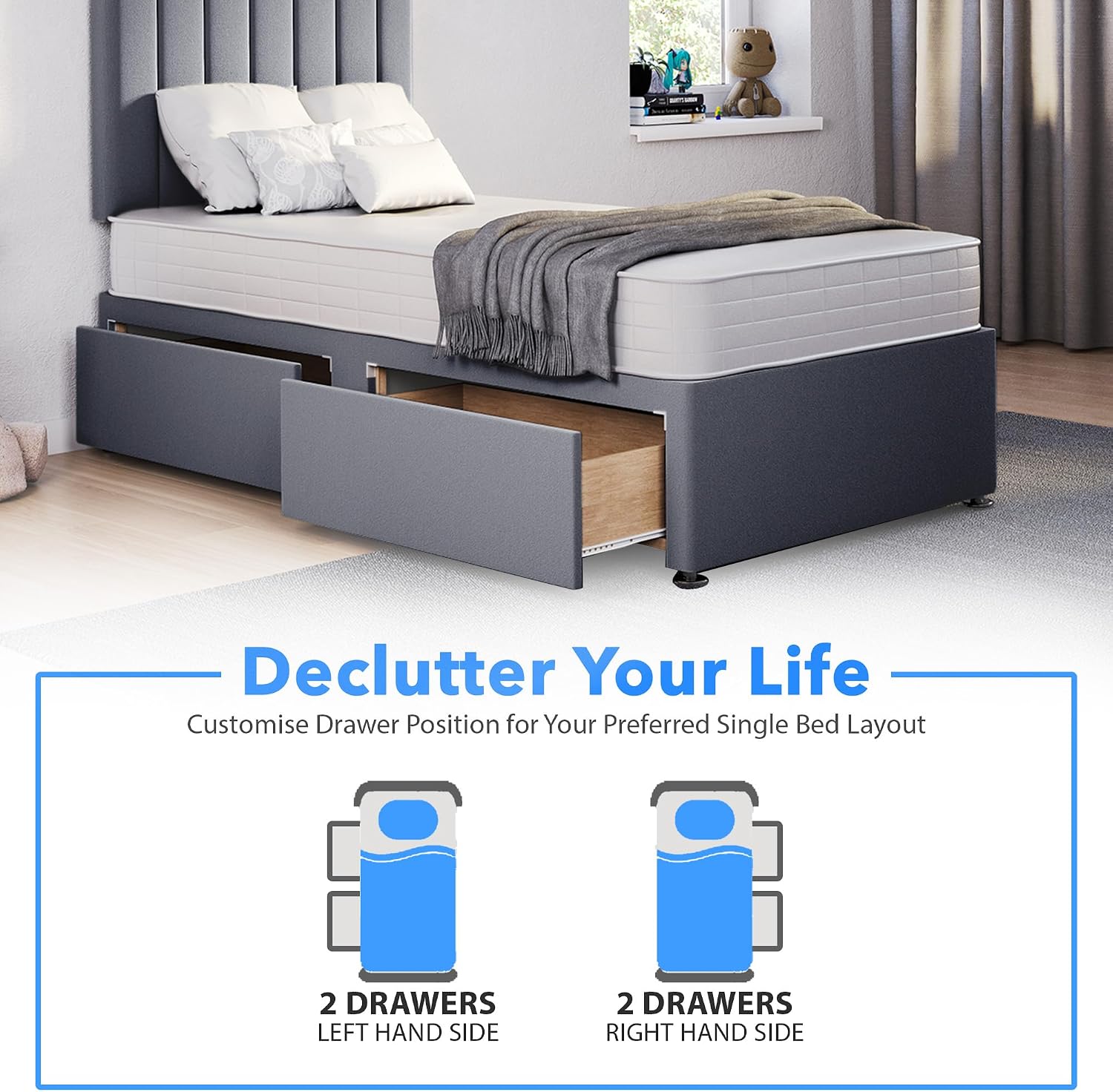 3FT Single Bed with Mattress and storage drawers (x2)