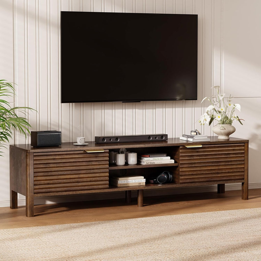 Wooden TV Stand Cabinet - 150cm Long TV Unit With Storage And Adjustable Shelves