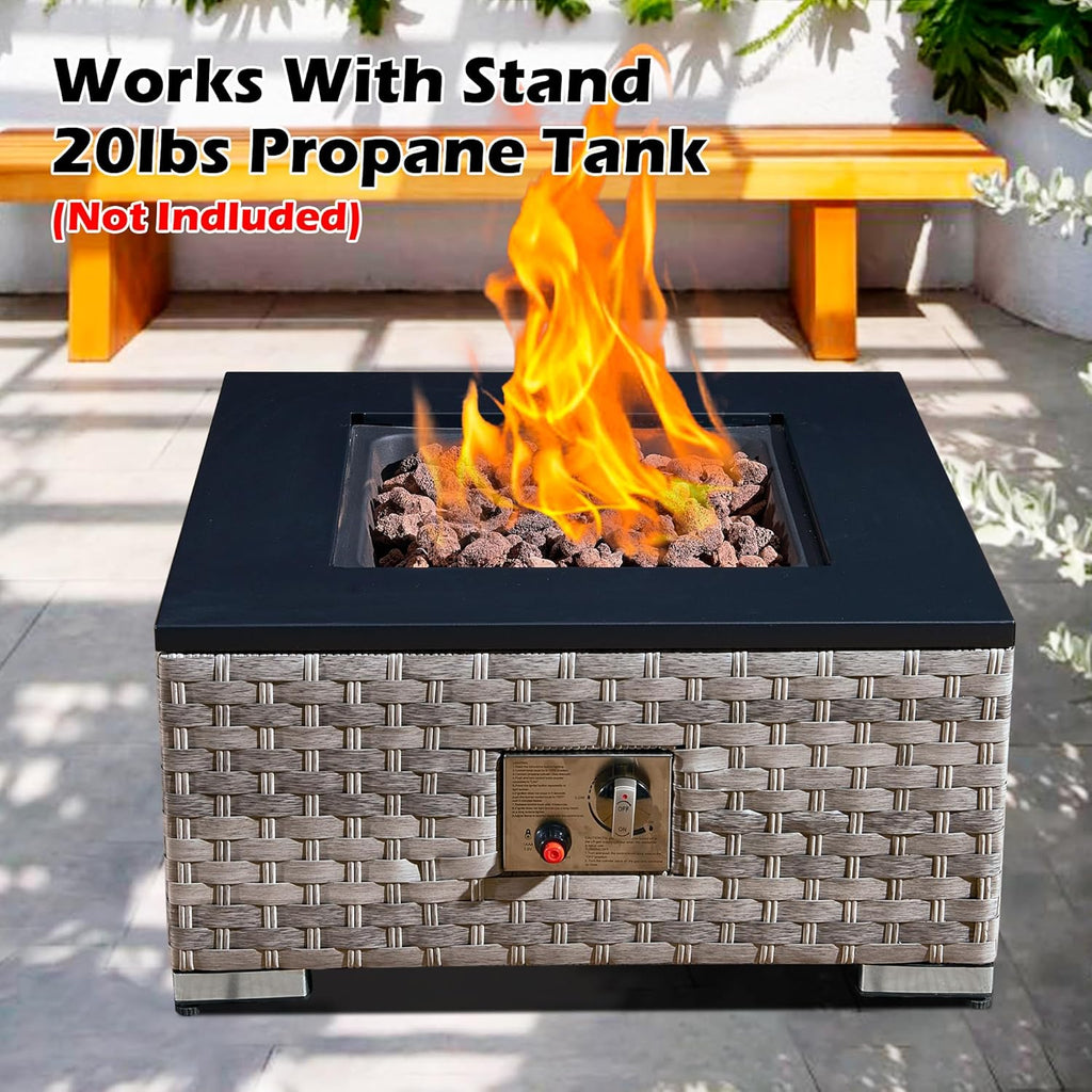 Outdoor Rattan Gas Fire Pit Table