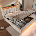 4ft6 Double Bed Frame with Hydraulic Lift&amp;LED Storage Headboard