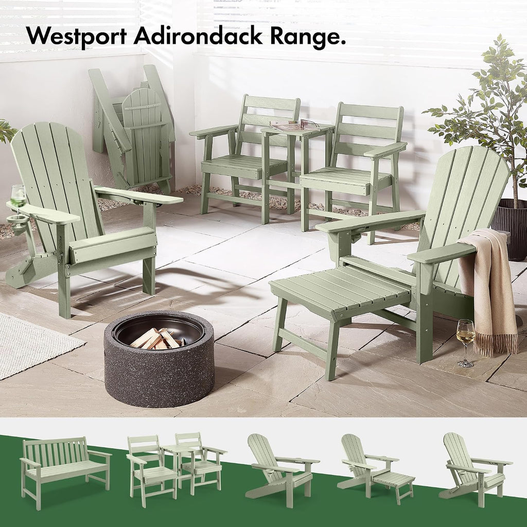 Seat for Garden - 2 Seater Sage Green Jack &amp; Jill Loveseat Patio Set - 2 Person HDPE Companion Set with Built-in Parasol Hole for Terrace