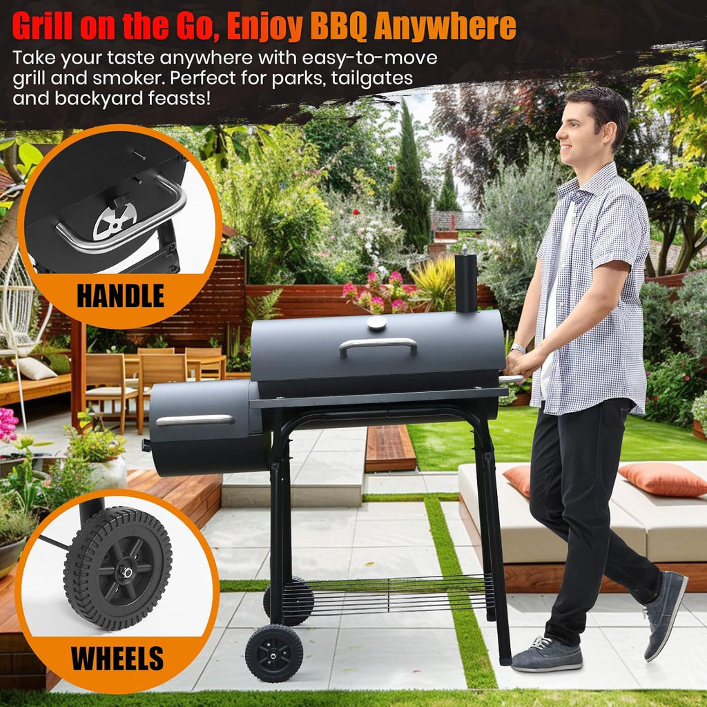 BBQ Grill With Offset Smoker: Large Oil Drum Barbecue Barrel Grill For Outdoor Garden
