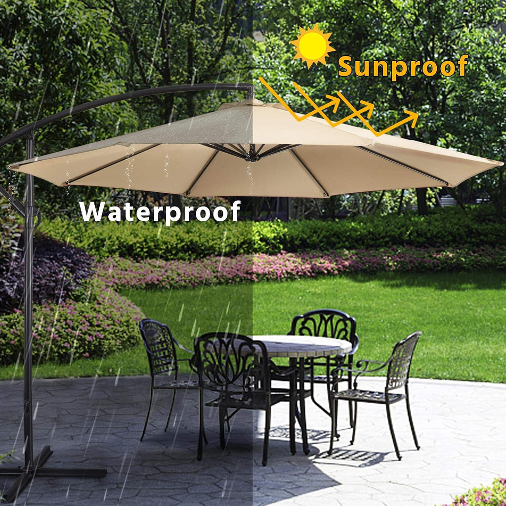 Parasol Umbrella 3m Outdoor Sun Shade Banana Hanging Parasol Beach Umbrella with Crank Handle &amp; Cross Base &amp; Ribs Tan