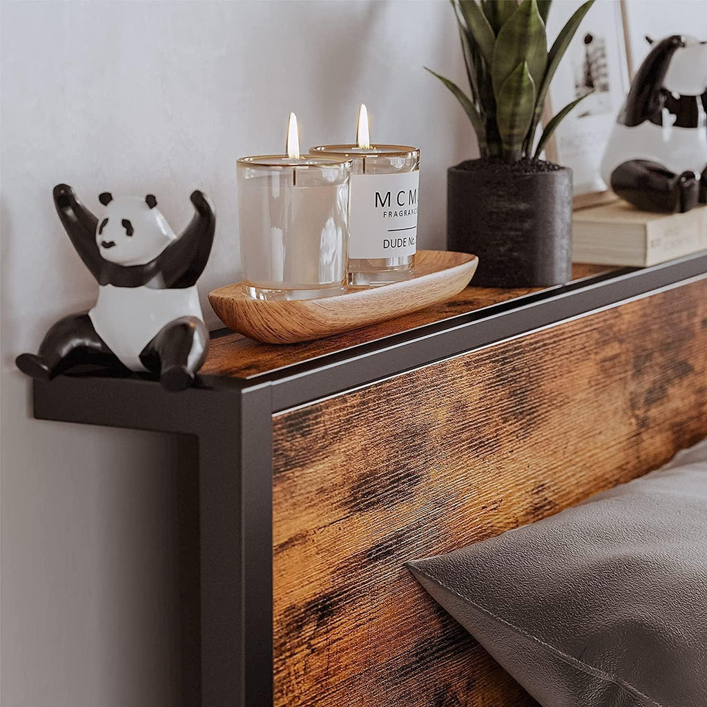 King Size Bed Frame with Storage Wooden Headboard