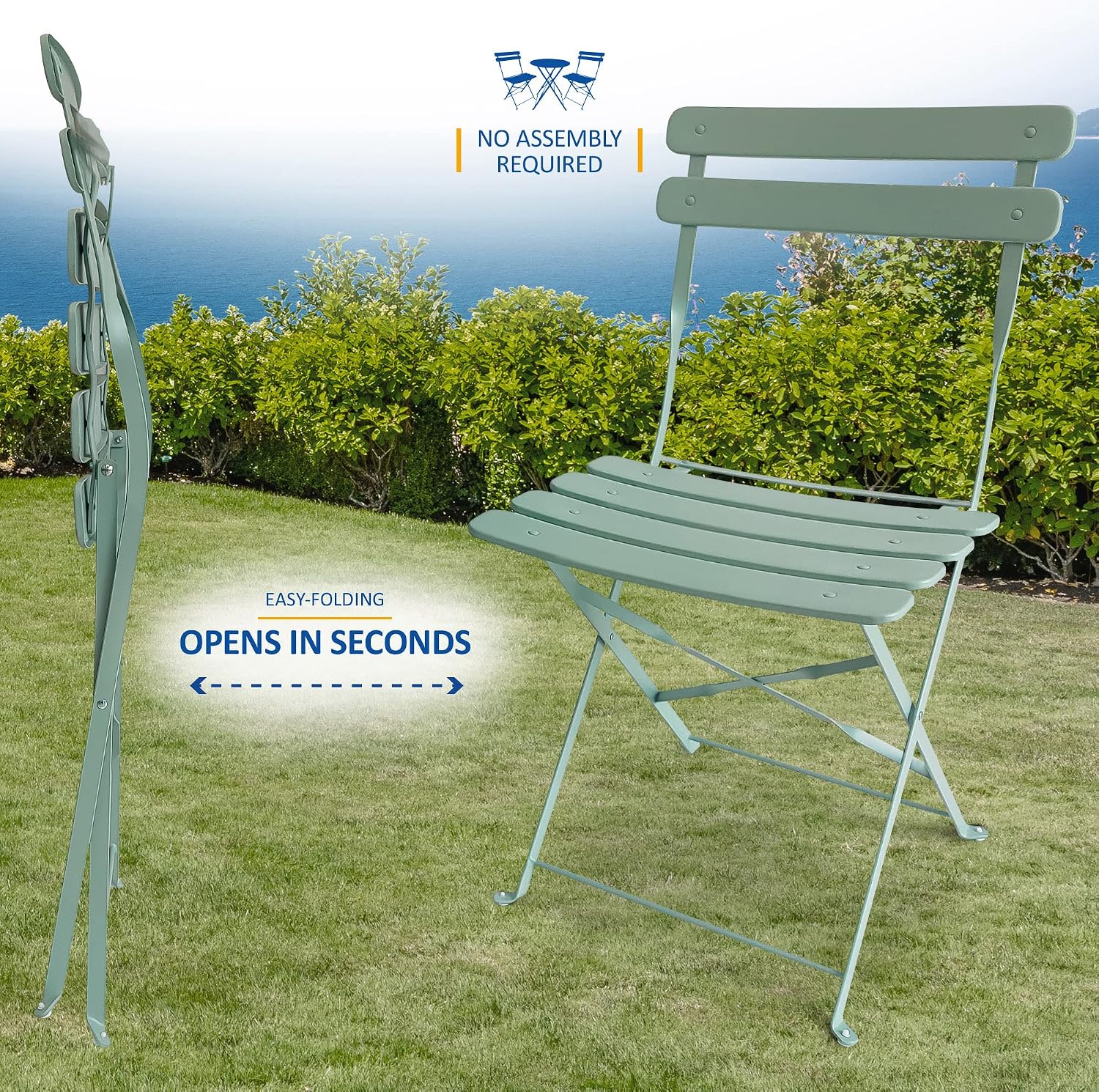 Patio Bistro Set 3 Piece with Foldable Table and Chairs - Powder Coated Steel Frame