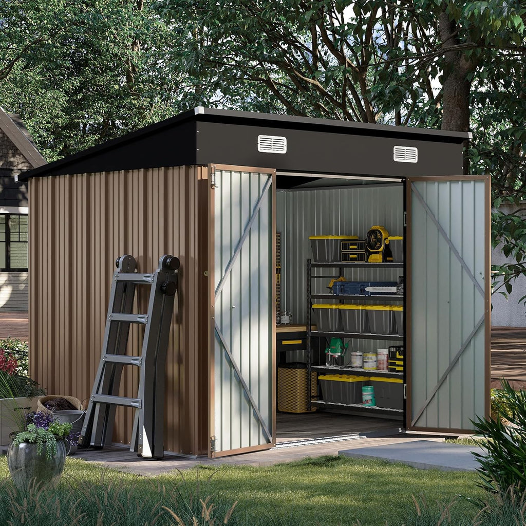 8x6 ft Metal Garden Shed with Sloping Roof