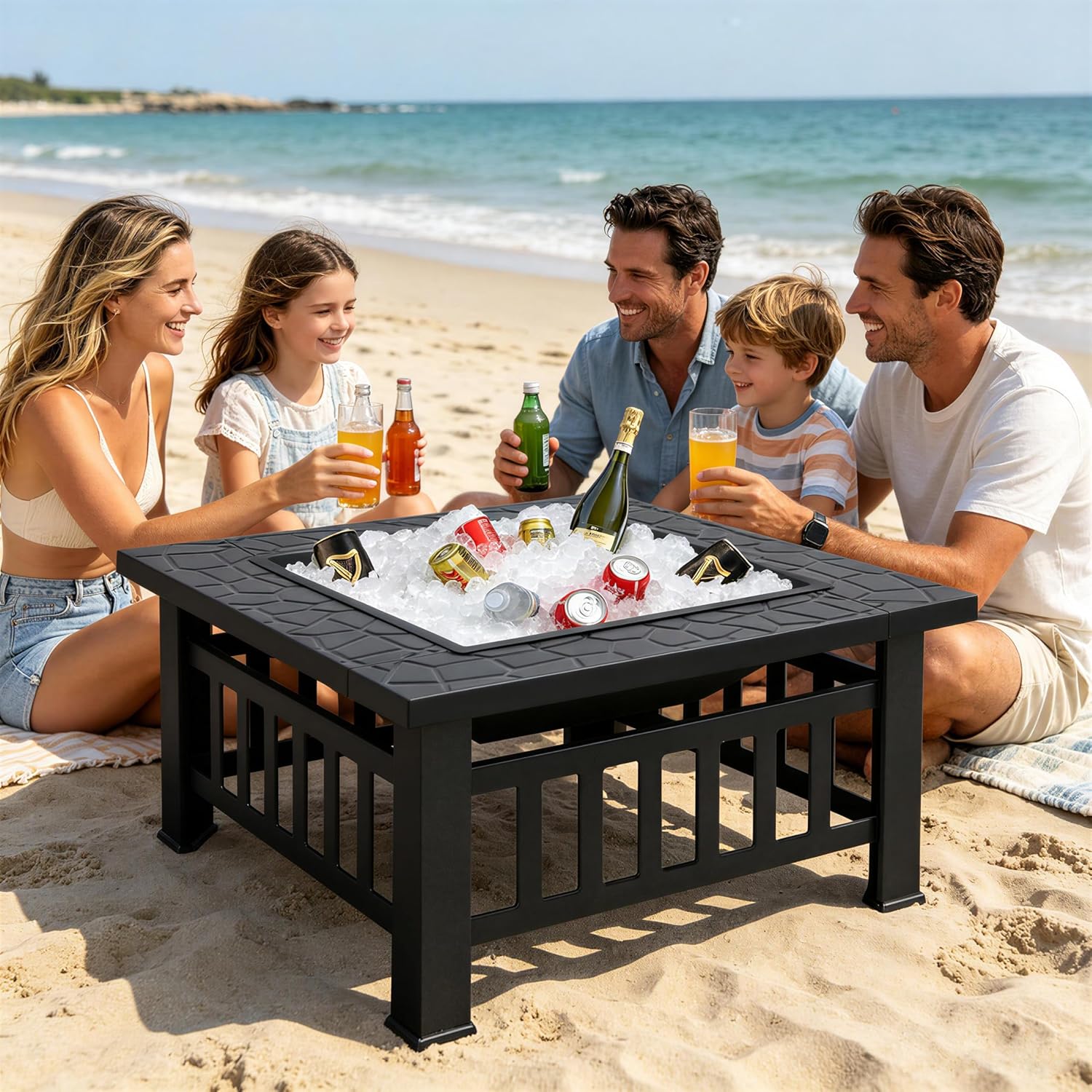 Outdoor Fire Pit 81cm Square Firepit 3-in-1 Heat-Resistant Metal Garden Stove for Barbecue