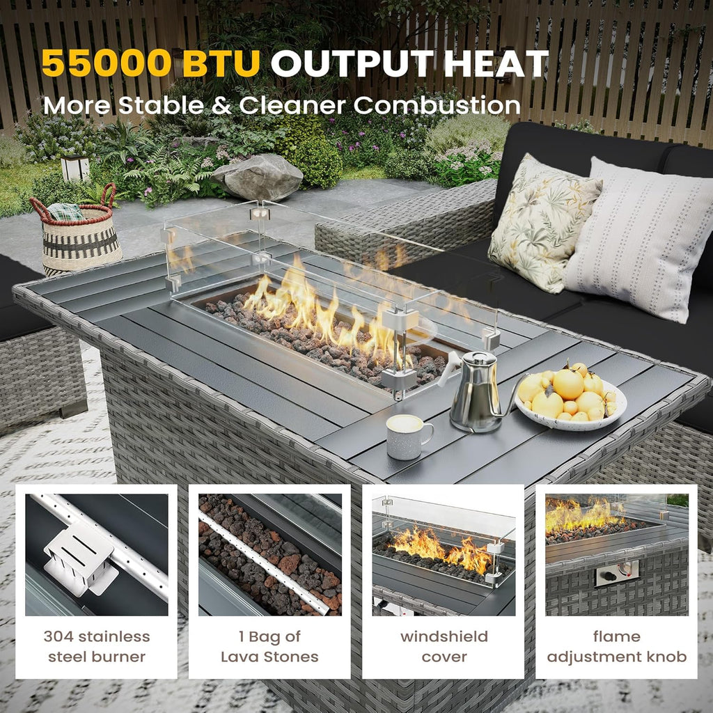 Rattan Patio Furniture with Fire Pit Table