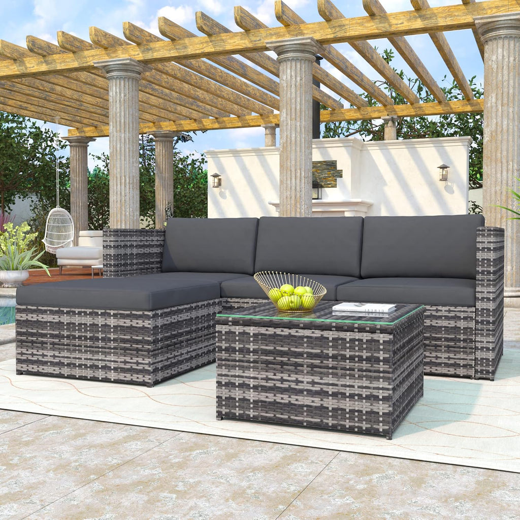 Garden Corner Sofa Rattan Patio Set Garden Entertaining Furniture Lounge Set (Grey)